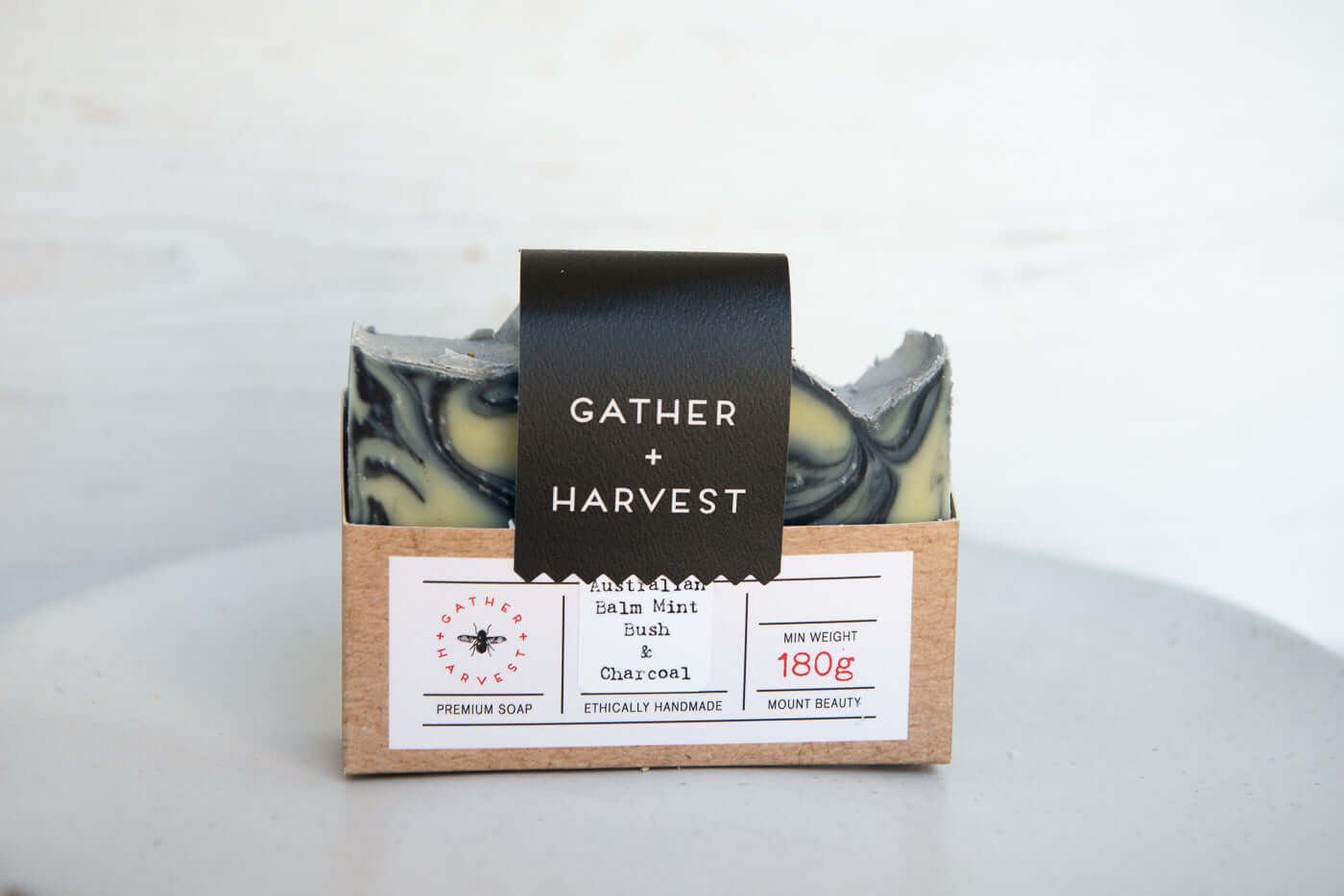 Natural Soap | Handmade in Australia | Gather + Harvest | Australian Balm Mint Bush & Charcoal | Buy online