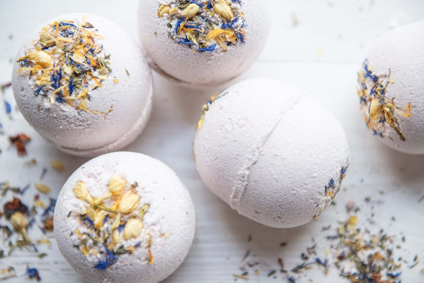 The natural vegan bath bombs with May Chang & Purple Clay are perfect for moments of self care