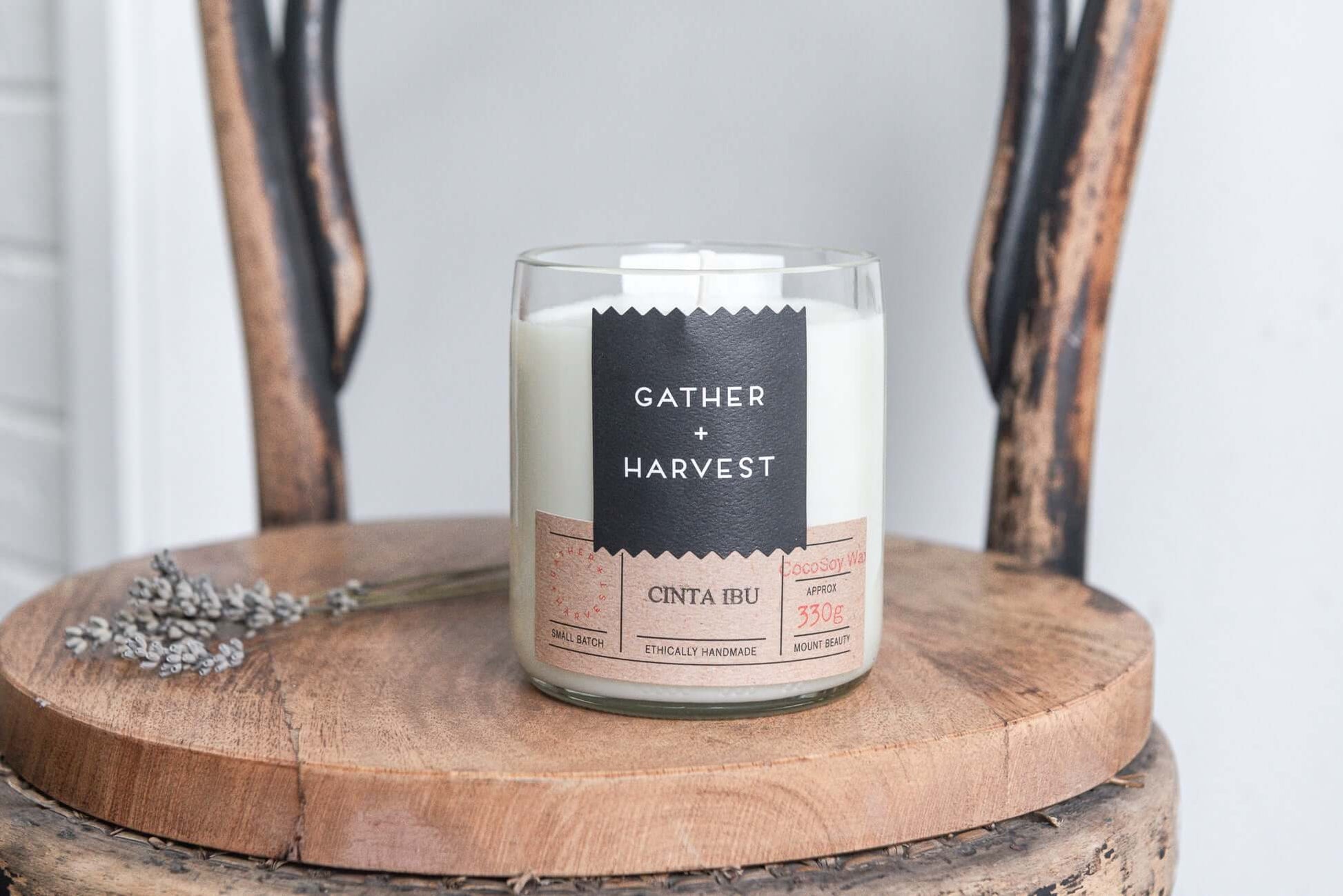 The Handmade Cocosoy Mother's Day Candle Cinta Ibu  is ethically made in Mt Beauty as part of a small batch