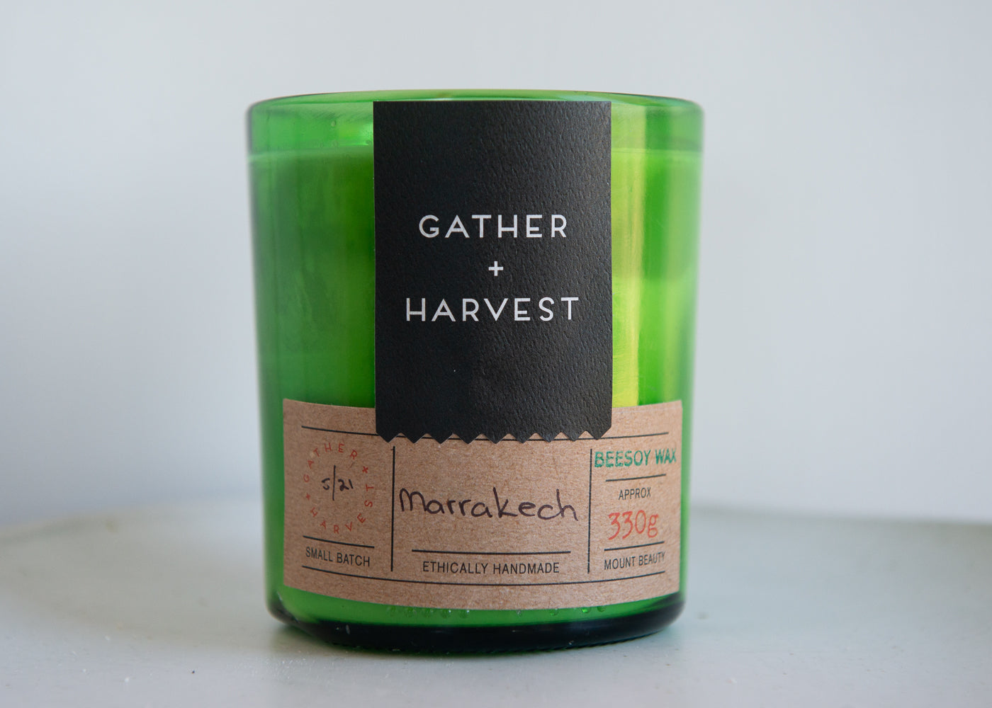 This handmade BeeSoy Candle in Marrakech scent is ethically made in the Gather + Harvest Studio