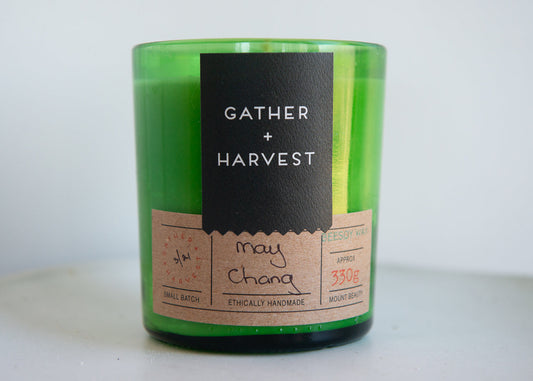 This handmade BeeSoy Candle in May Chang scent is ethically made in the Gather + Harvest Studio