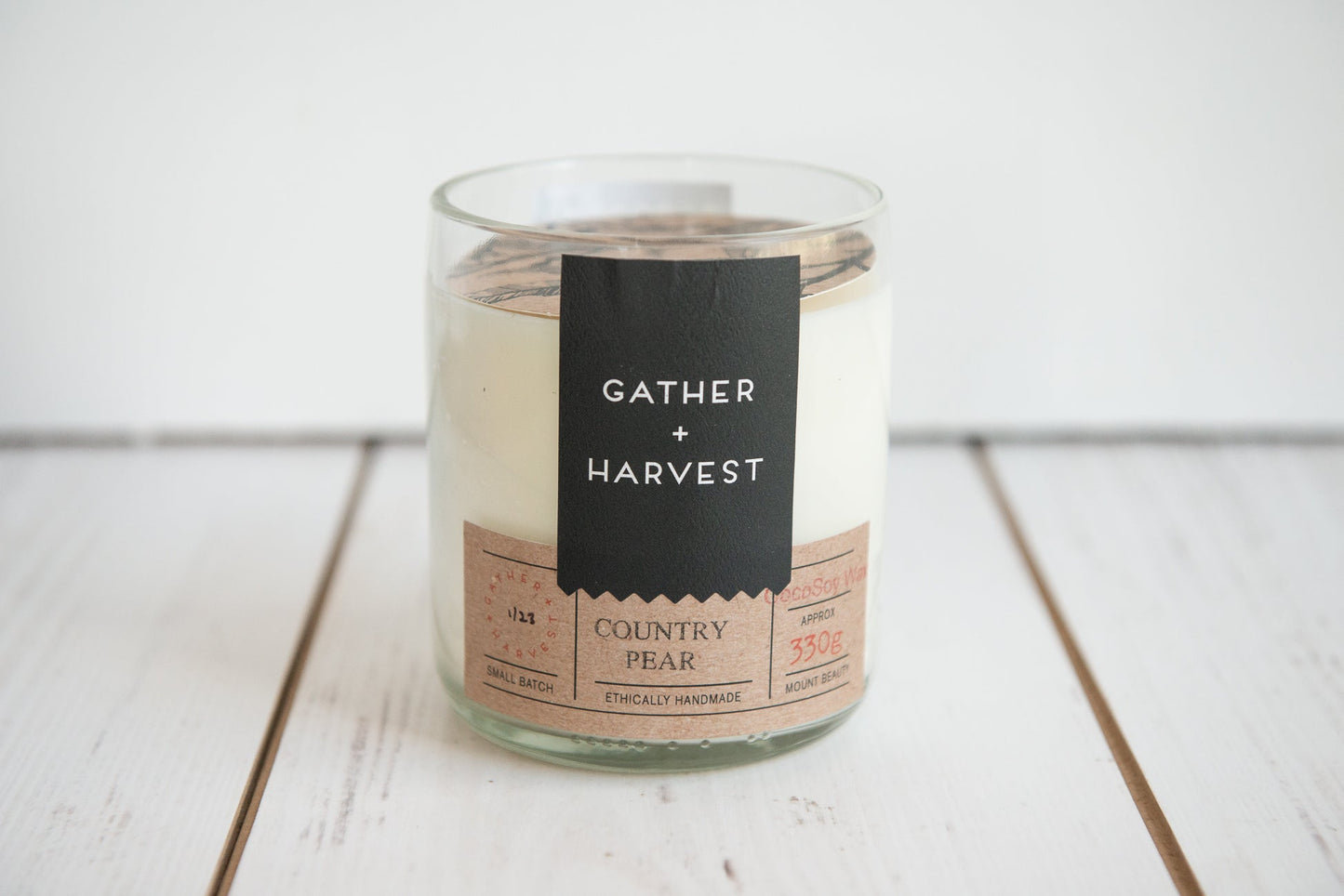 The handmade Country Pear CocoSoy candle is ethically made in Mt Beauty as part of a small batch